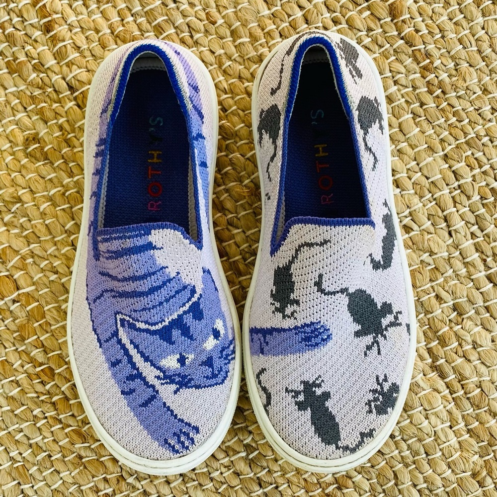 Rothy’s cat chase mouse kids slip on shoe washable loafer purple cat & mouse 13